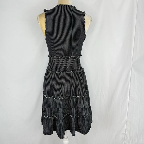 Max Studio Black Tiered Ruffle Smocked Striped A Line Dress Womens Size M - Picture 4 of 16